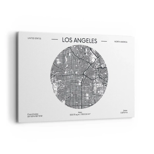 Bild auf Leinwand - Leinwandbild - Eine Karte von Los Angeles im minimalistischen Schwarz-Weiß-Stil - 120x80cm - Anatomie von Los Angeles - Moderne Wanddekoration für Wohnzimmer und Schlafzimmer ARTTOR
