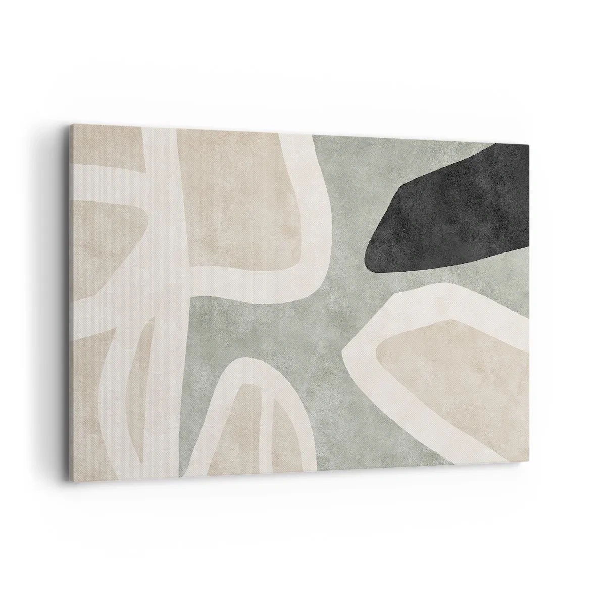 Bild auf Leinwand - Leinwandbild - Abstrakte Formen in gedämpften Farben - 100x70cm - Komposition mit schwarzem Motiv - Moderne Wanddekoration für Wohnzimmer und Schlafzimmer ARTTOR