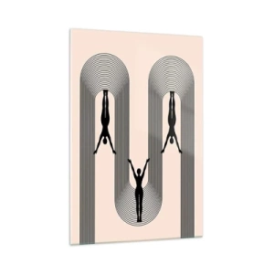 Glasbild - Bild auf glas - Geometrische Silhouetten auf beigem Hintergrund - 70x100cm - Verkehrt herum - Moderne Wanddekoration für Wohnzimmer und Schlafzimmer ARTTOR
