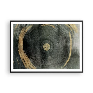 Poster in einem schwarzem Rahmen - Konzentrische Kreise mit goldenen Akzenten - 100x70cm - Veränderung und Beständigkeit - Moderne Wanddekoration für Wohnzimmer und Schlafzimmer ARTTOR