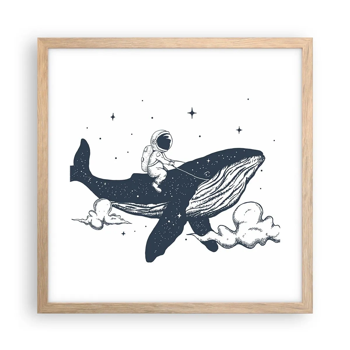 Poster in einem Rahmen aus heller Eiche - Weltraumabenteuer - 40x40 cm