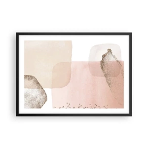 Poster in einem schwarzem Rahmen - Pastellfarbene Flecken mit goldenen Elementen - 70x50cm - Ein Blick durch die Farbe - Moderne Wanddekoration für Wohnzimmer und Schlafzimmer ARTTOR