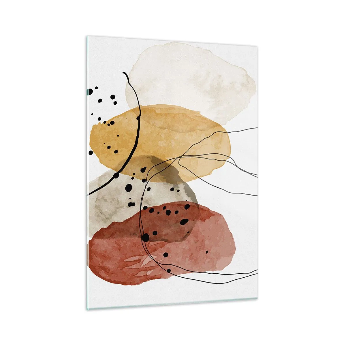 Glasbild - Bild auf glas - Abstrakte erdfarbene Flecken mit dünnen Linien - 50x70cm - Wie leichte, transparente Luft - Moderne Wanddekoration für Wohnzimmer und Schlafzimmer ARTTOR