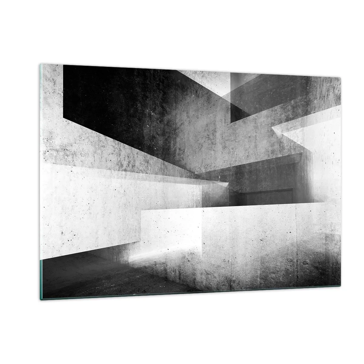 Glasbild - Bild auf glas - Geometrische Betonformen in Schwarz-Weiß-Tönen - 120x80cm - Die Raumstruktur - Moderne Wanddekoration für Wohnzimmer und Schlafzimmer ARTTOR