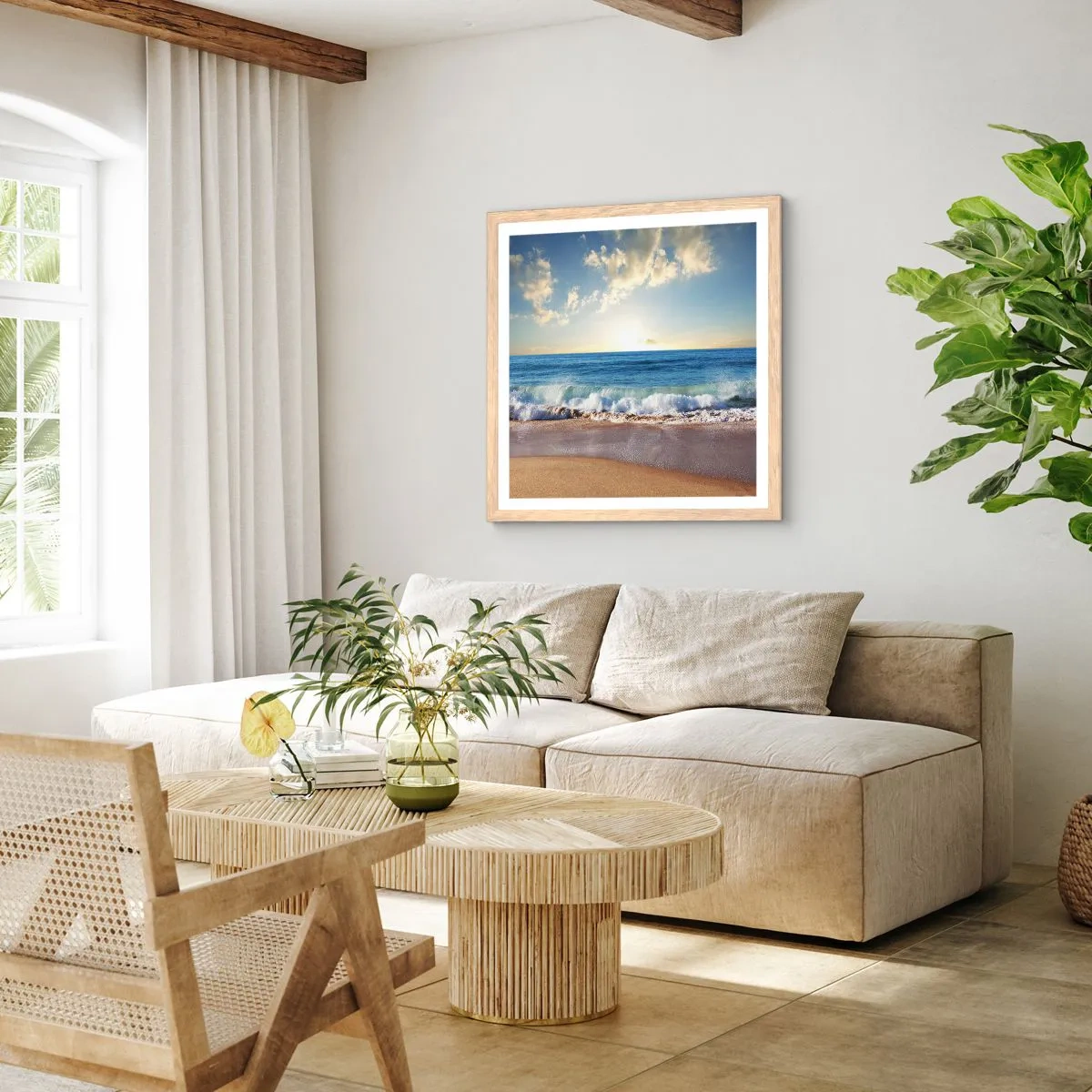 Poster in einem Rahmen aus heller Eiche - Bewegung und Stille zugleich - 50x50 cm