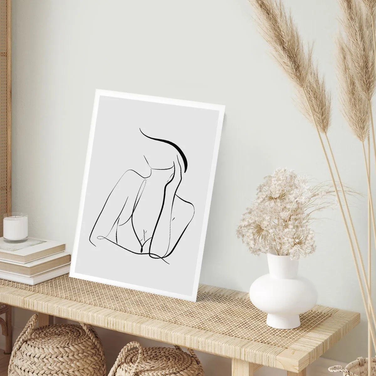 Poster - Eine minimalistische Linie, die die Silhouette einer Frau darstellt - 50x70cm - Auf der Traumwelle - Moderne Wanddekoration für Wohnzimmer und Schlafzimmer ARTTOR