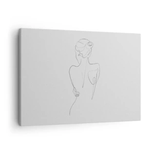 Bild auf Leinwand - Leinwandbild - Eine Konturlinie, die eine weibliche Silhouette vor einem hellen Hintergrund zeigt - 70x50cm - Körpermusik - Moderne Wanddekoration für Wohnzimmer und Schlafzimmer ARTTOR