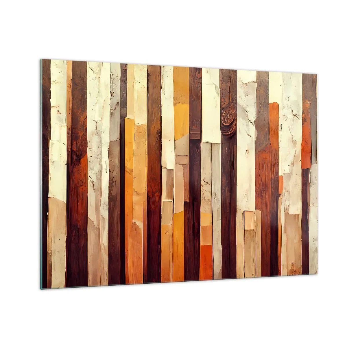 Glasbild - Bild auf glas - Eine Komposition aus vertikalen Streifen in Holz- und Beigetönen - 100x70cm - Hymne der Waldbäume - Moderne Wanddekoration für Wohnzimmer und Schlafzimmer ARTTOR