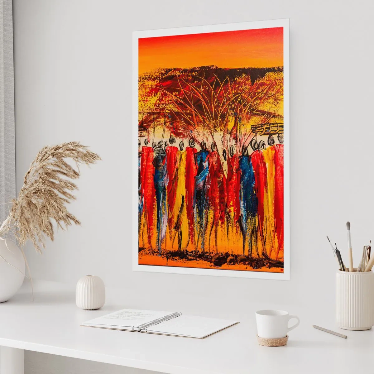 Poster - Abstrakte afrikanische Szene mit lebendigen Farben - 50x70cm - Dort, dort, dort gehen sie - Moderne Wanddekoration für Wohnzimmer und Schlafzimmer ARTTOR
