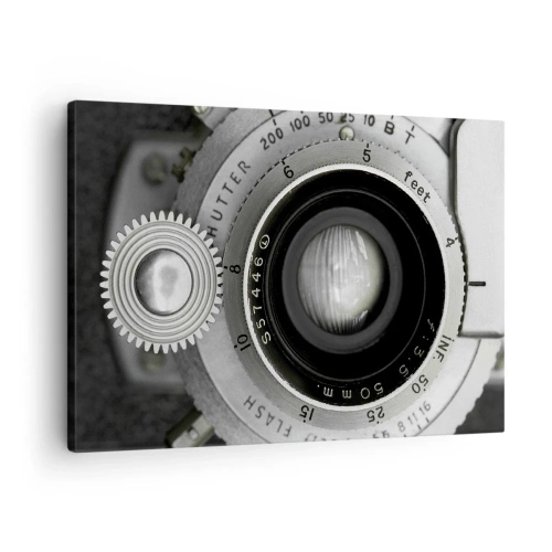 Bild auf Leinwand - Leinwandbild - Das Objektiv einer alten Kamera - 70x50cm - Eine Story über Hollywood - Moderne Wanddekoration für Wohnzimmer und Schlafzimmer ARTTOR