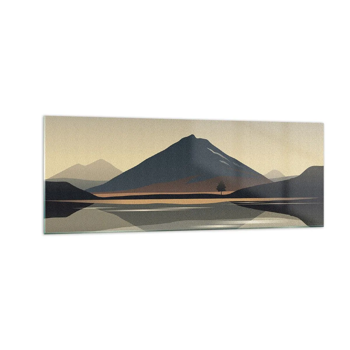 Glasbild - Bild auf glas - Minimalistische Berglandschaft mit Spiegelung im Wasser - 140x50cm - Spiegelreflexion - Moderne Wanddekoration für Wohnzimmer und Schlafzimmer ARTTOR