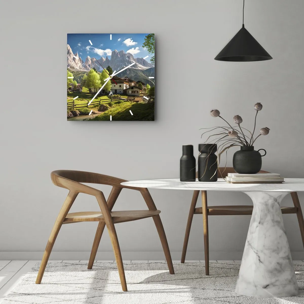 Wanduhr - Glasuhr - Alpenidylle - 30x30 cm