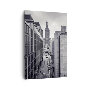 Bild auf Leinwand - Leinwandbild - Panorama von Warschau mit Blick auf den Kulturpalast und die umliegenden Gebäude - 70x100cm - Warschauer Tal - Moderne Wanddekoration für Wohnzimmer und Schlafzimmer ARTTOR