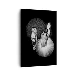 Bild auf Leinwand - Leinwandbild - Ein Schwarzweißbild von zwei Ballerinas in einer dynamischen Pose. - 70x100cm - Jin und Jang – perfekte Balance - Moderne Wanddekoration für Wohnzimmer und Schlafzimmer ARTTOR
