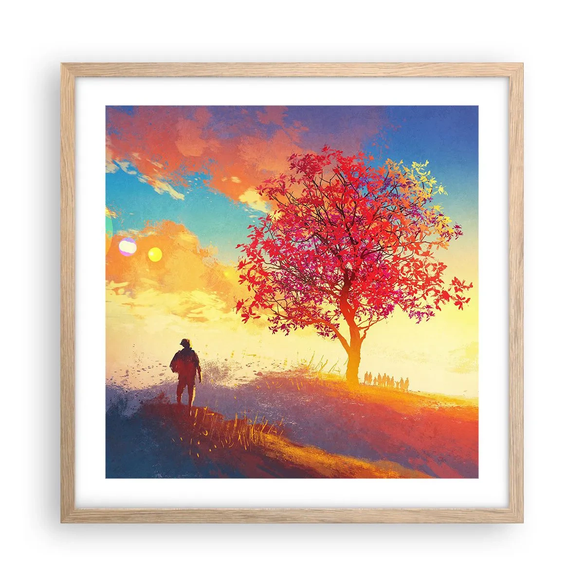 Poster in einem Rahmen aus heller Eiche - Pilger am Ziel - 50x50 cm