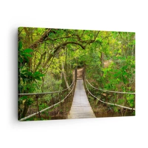 Bild auf Leinwand - Leinwandbild - Eine Hängebrücke umgeben von einem grünen Regenwald - 70x50cm - Denn im Garten gibt es eine Schlingpflanze - Moderne Wanddekoration für Wohnzimmer und Schlafzimmer ARTTOR