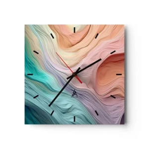 Wanduhr - Glasuhr - Abstrakte Wellen in Pastell- und Regenbogenfarben - 30x30cm - Regenbogenwelle - Moderne Wanddekoration für Wohnzimmer und Schlafzimmer ARTTOR