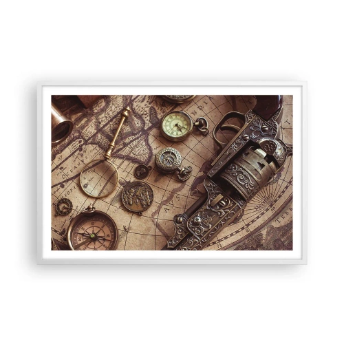 Poster in einem weißen Rahmen - Das Abenteuer ruft - 91x61 cm