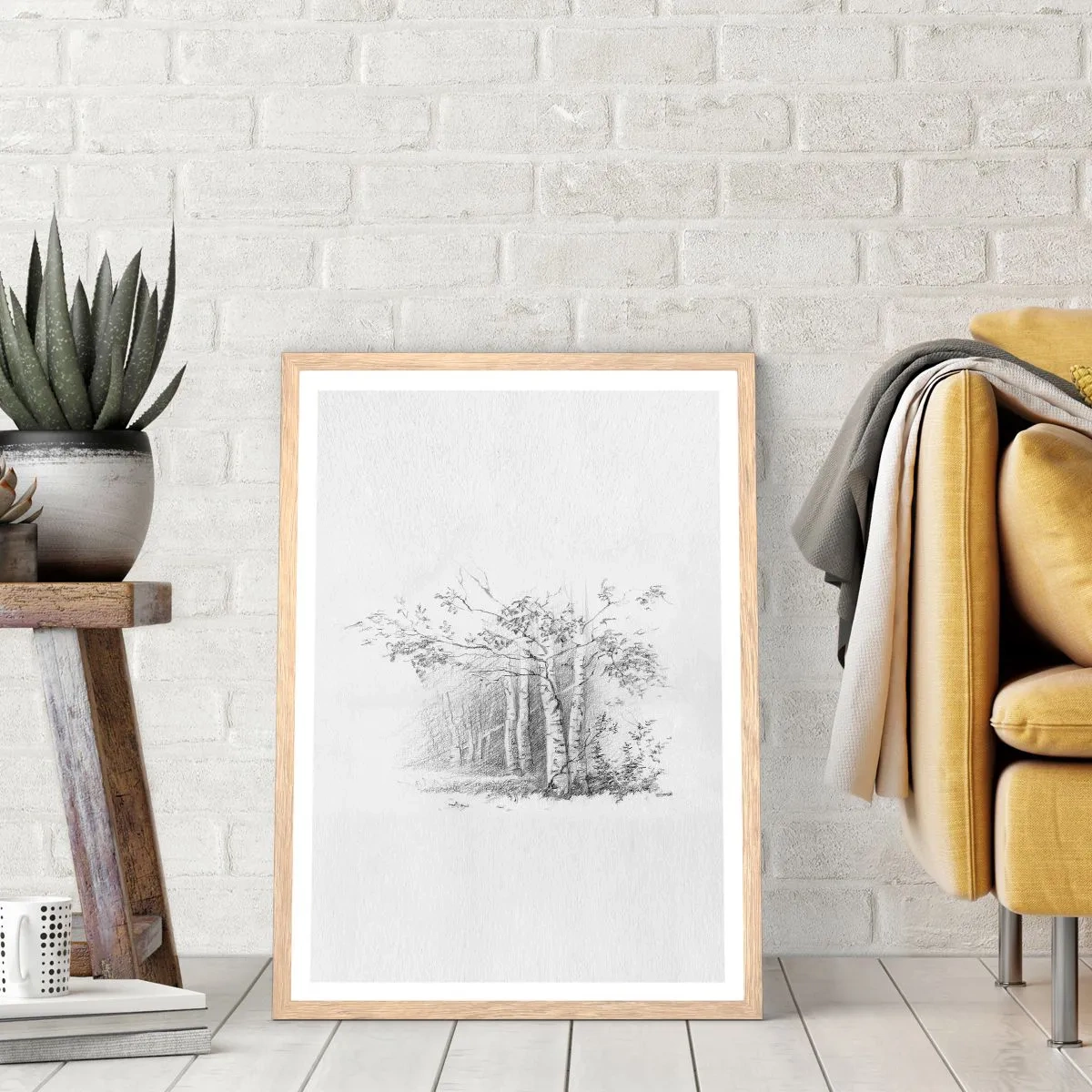 Poster in einem Rahmen aus heller Eiche - Das Licht des Birkenwaldes - 70x100 cm