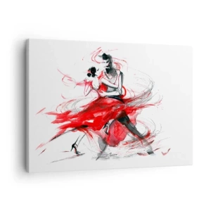 Bild auf Leinwand - Leinwandbild - Tänzer in einem dynamischen Tanz mit roten Akzenten - 70x50cm - Tango – der Rhythmus der Leidenschaft - Moderne Wanddekoration für Wohnzimmer und Schlafzimmer ARTTOR