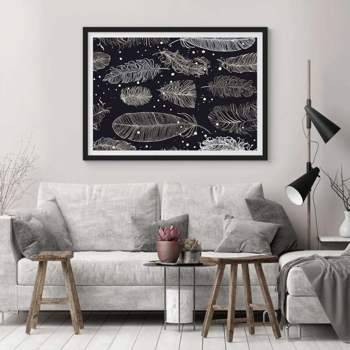Poster in einem schwarzem Rahmen - Gefiederte Spitze - 91x61 cm