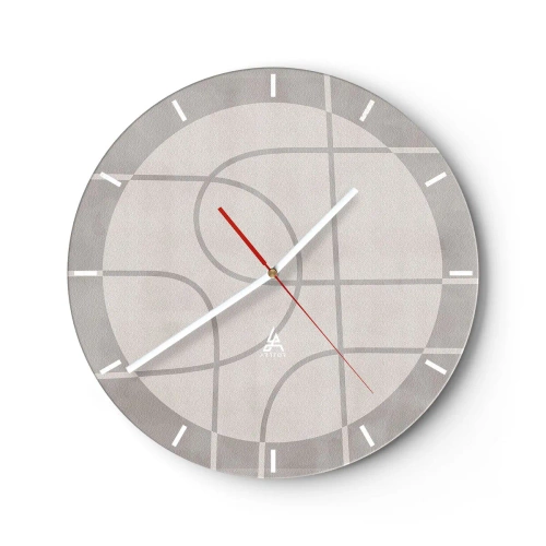 Wanduhr - Glasuhr - Grafiken mit Kreisen und geraden Linien in Grautönen - 30x30cm - Kreisförmig und geradeaus - Moderne Wanddekoration für Wohnzimmer, Küche und Schlafzimmer ARTTOR