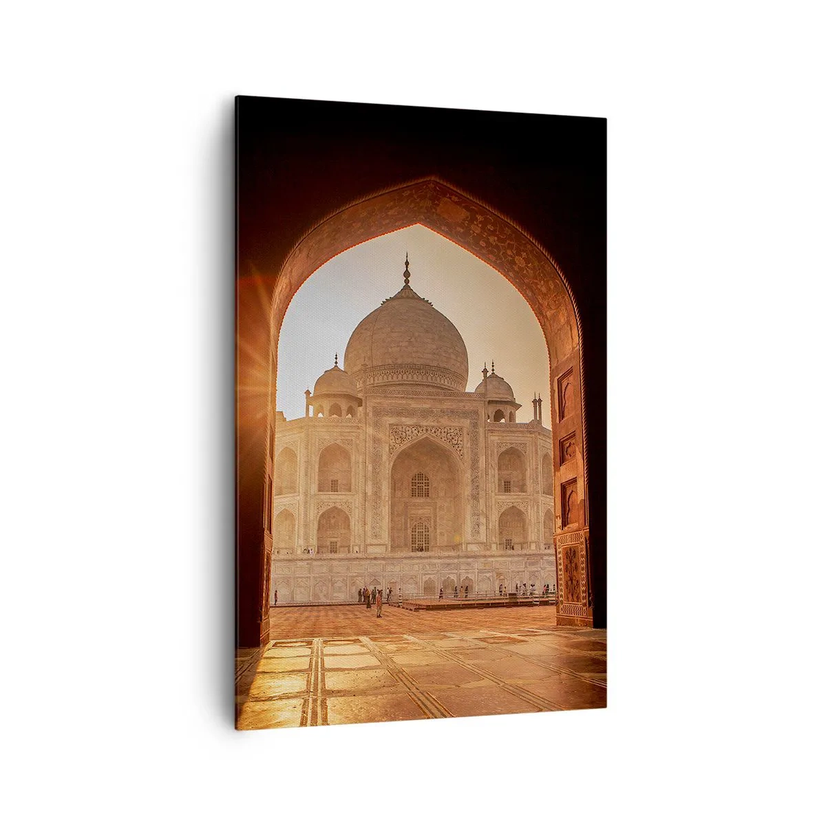 Bild auf Leinwand - Leinwandbild - Taj Mahal im Sonnenlicht vom Torbogen aus gesehen - 80x120cm - Denkmal der überirdischen Liebe - Moderne Wanddekoration für Wohnzimmer und Schlafzimmer ARTTOR