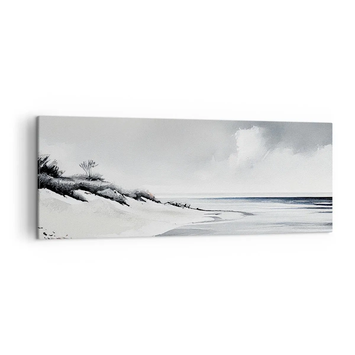 Bild auf Leinwand - Leinwandbild - Ein Strand in gedämpften Grau- und Blautönen - 140x50cm - Für immer zusammen - Moderne Wanddekoration für Wohnzimmer und Schlafzimmer ARTTOR