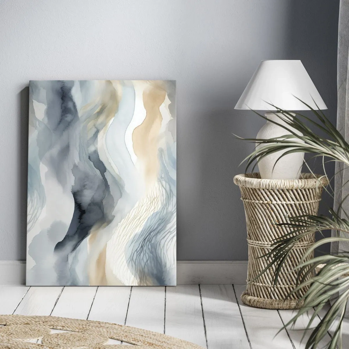 Bild auf Leinwand - Leinwandbild - Eine zarte Abstraktion mit Bergmotiv in Pastelltönen. - 50x70cm - Verschneite und neblige Abstraktion - Moderne Wanddekoration für Wohnzimmer und Schlafzimmer ARTTOR