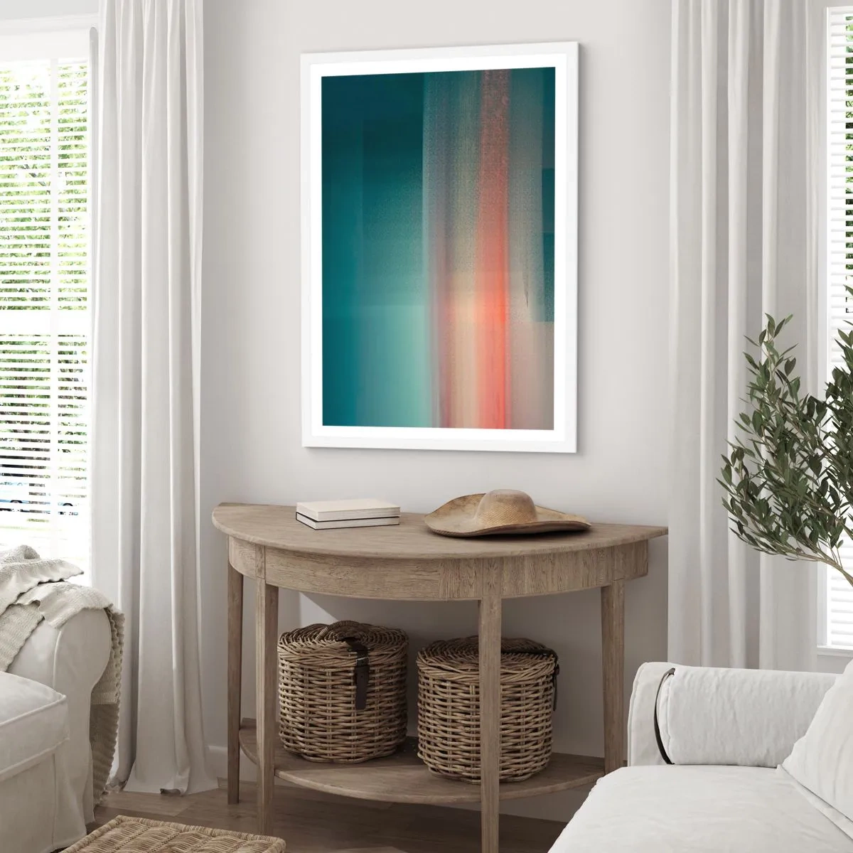 Poster in einem weißen Rahmen - Abstraktion: Lichtwellen - 30x40 cm
