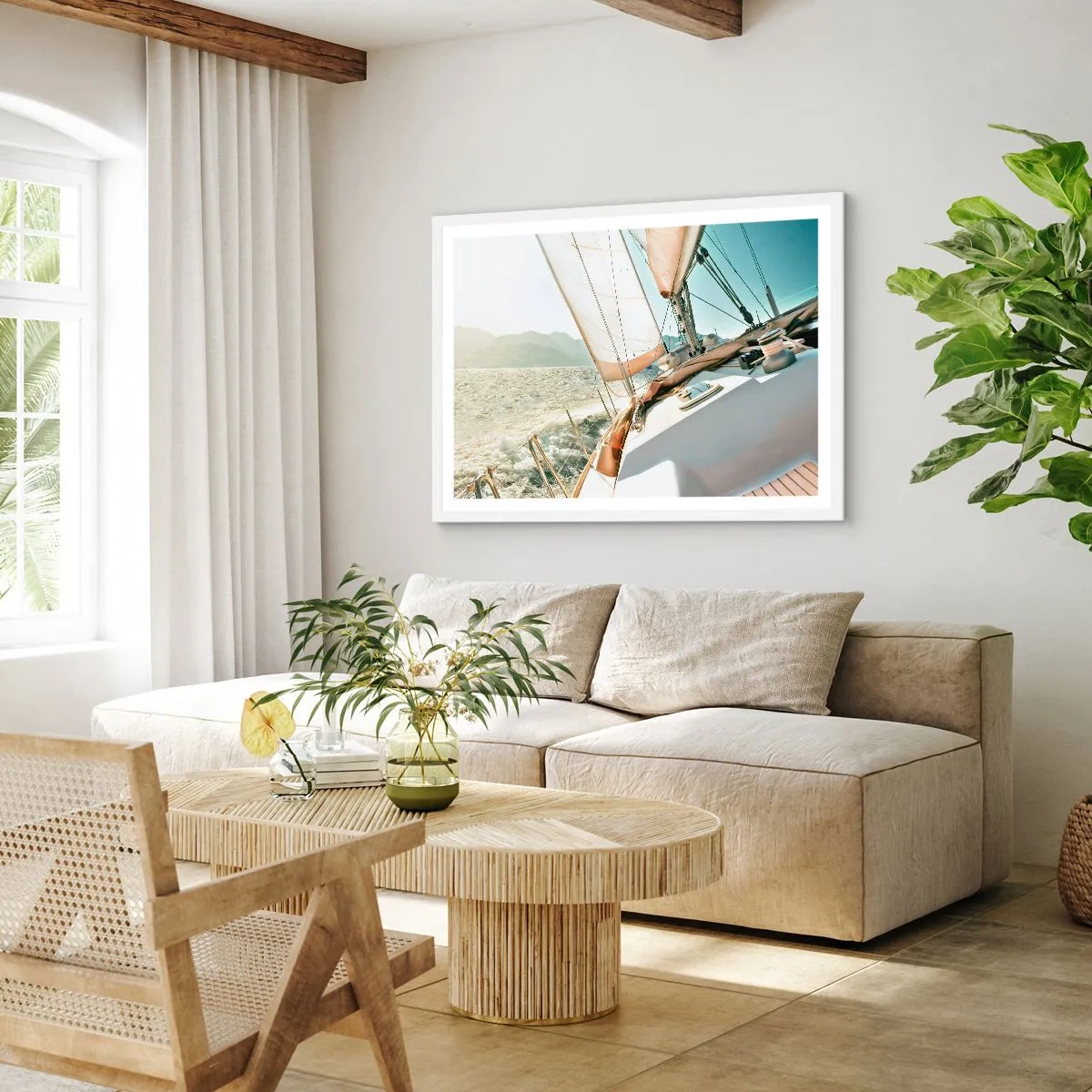 Poster in einem weißen Rahmen - Unter vollen Segeln - 100x70 cm
