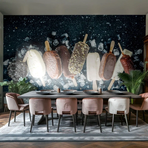 Fototapete Standard Eco - Eis am Stiel in verschiedenen Geschmacksrichtungen und Toppings - 100x70cm - Geschmack des heißen Sommers - Moderne Wanddekoration für Wohnzimmer und Schlafzimmer ARTTOR