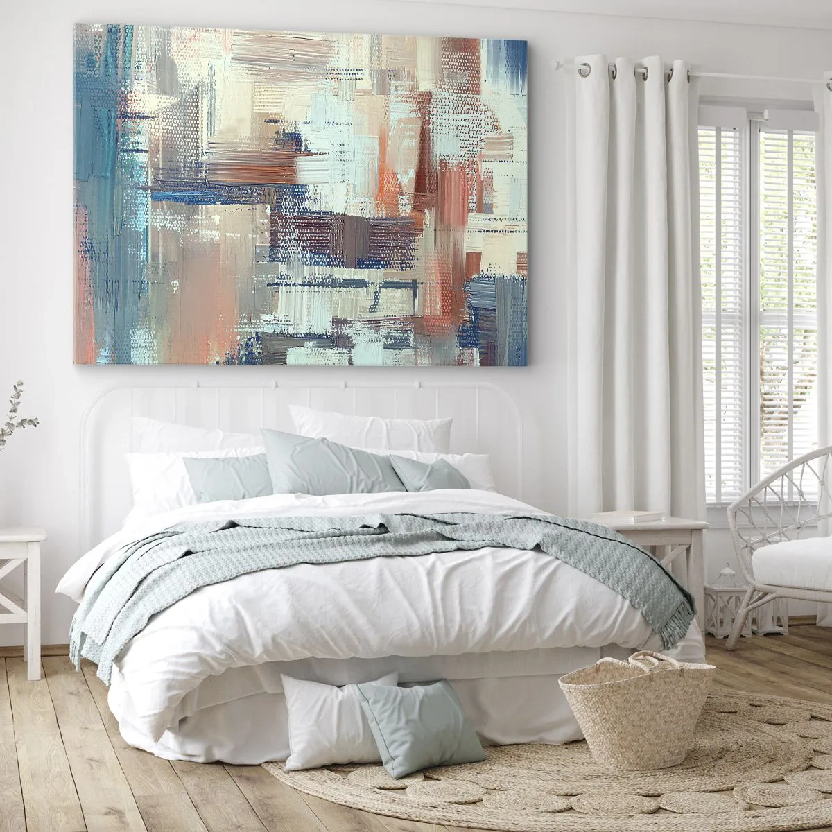 Bild auf Leinwand - Leinwandbild - Abstrakte Komposition in Blau- und Beigetönen - 120x80cm - Zum Licht kommen - Moderne Wanddekoration für Wohnzimmer und Schlafzimmer ARTTOR