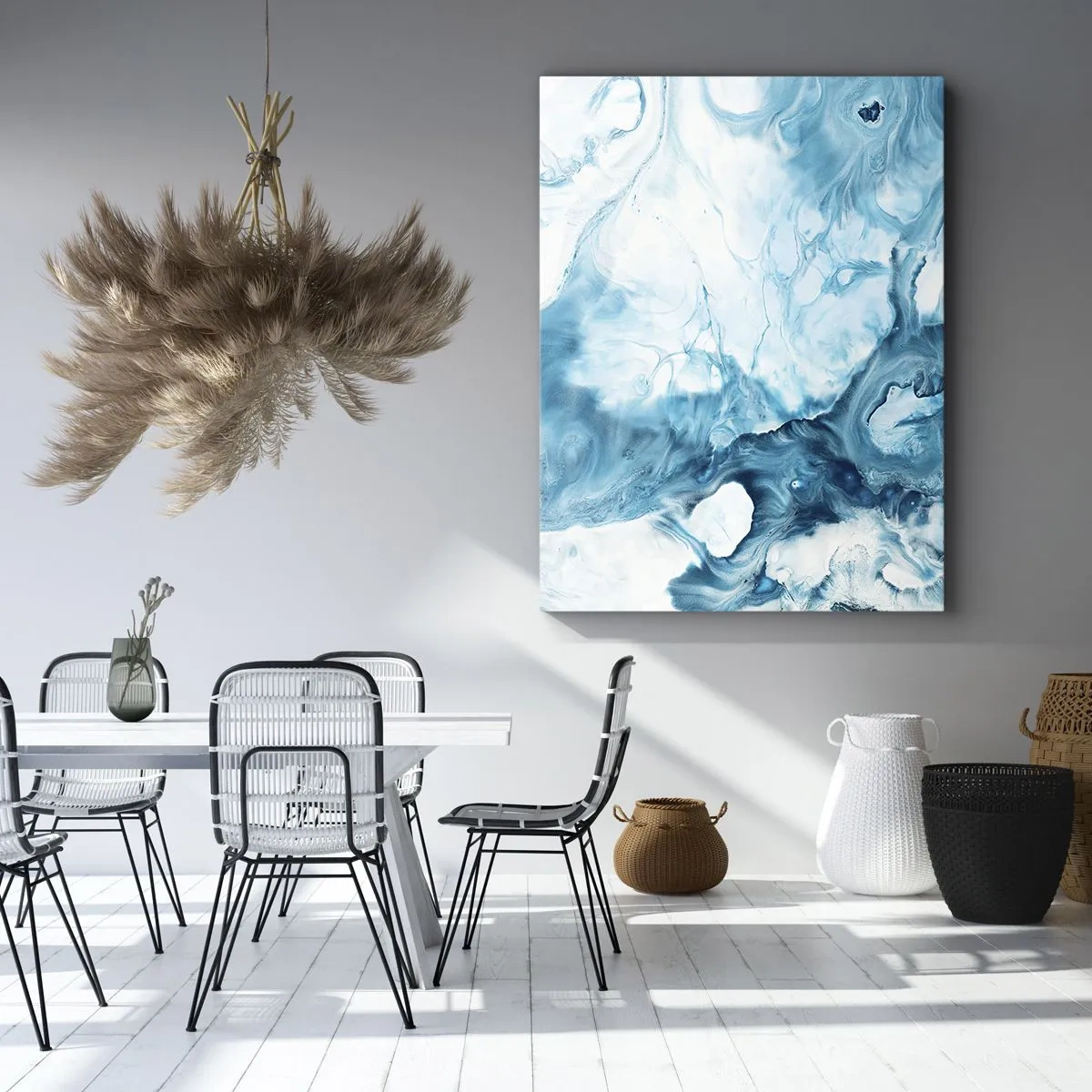 Bild auf Leinwand - Leinwandbild - Abstraktes Muster in Blautönen - 50x70cm - Blaues Konzert - Moderne Wanddekoration für Wohnzimmer und Schlafzimmer ARTTOR