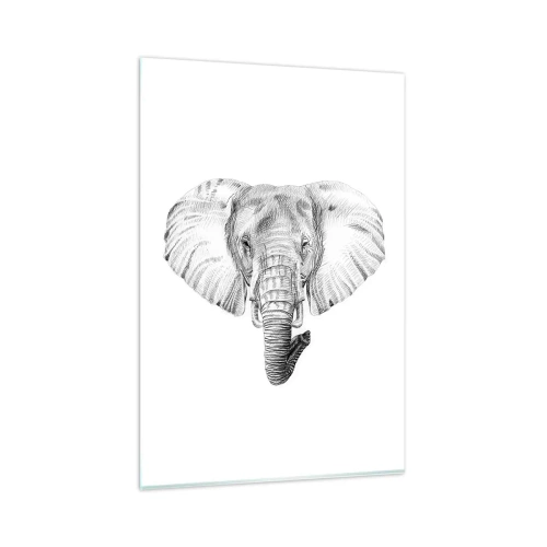 Glasbild - Bild auf glas - Schwarz-weiße Zeichnung eines Elefantenkopfes auf weißem Hintergrund - 80x120cm - Da war ein Elefant, so groß wie - ein Elefant - Moderne Wanddekoration für Wohnzimmer und Schlafzimmer ARTTOR
