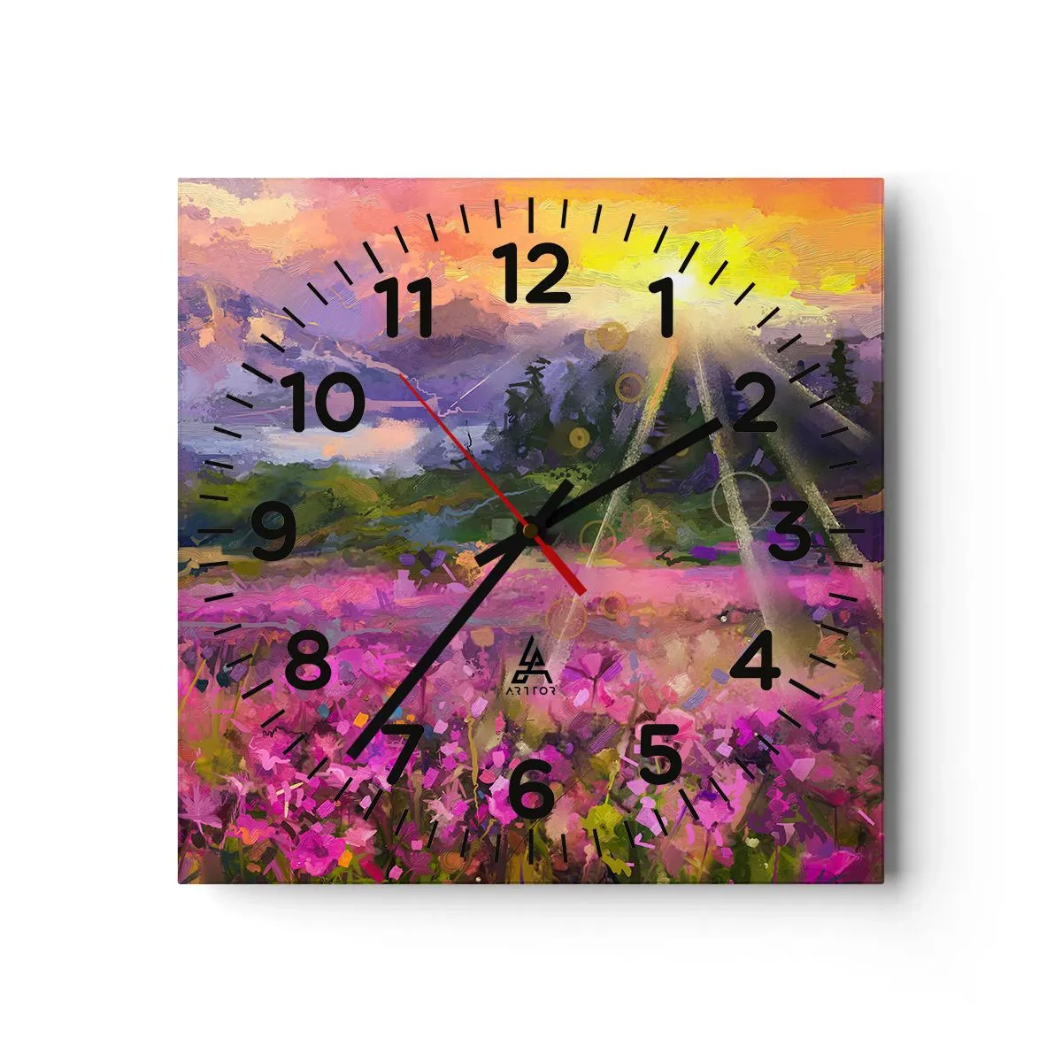 Wanduhr - Glasuhr - Im Tal unter dem Schutz der Sonne - 40x40 cm
