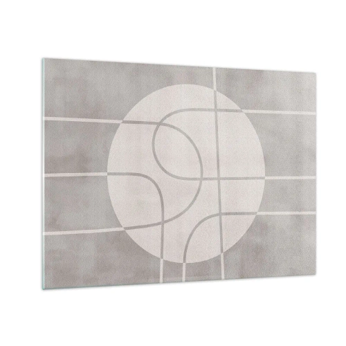 Glasbild - Bild auf glas - Beige Linien und Kreise bilden eine geometrische Komposition - 70x50cm - Kreisförmig und geradeaus - Moderne Wanddekoration für Wohnzimmer und Schlafzimmer ARTTOR