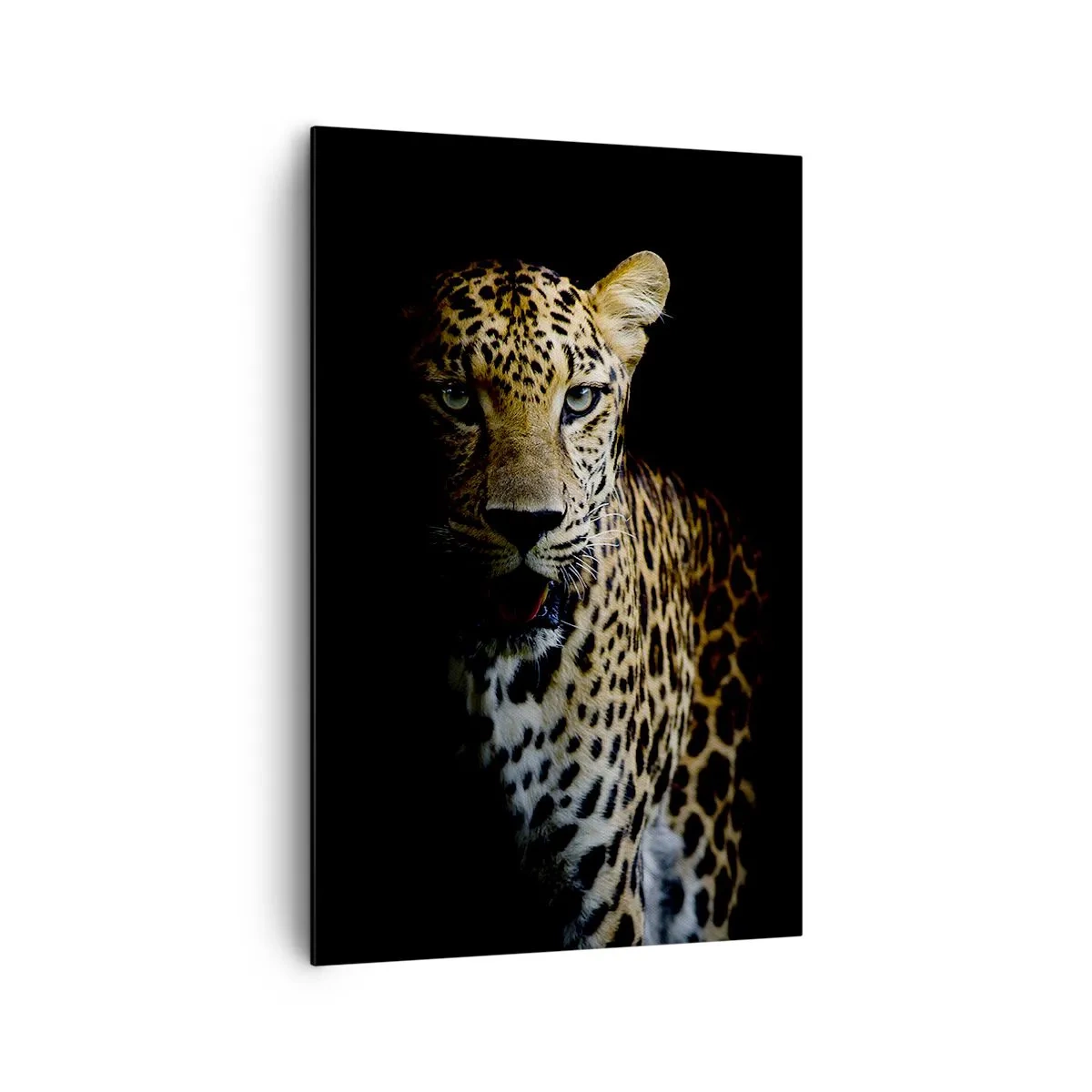 Bild auf Leinwand - Leinwandbild - Ein Leopard auf dunklem Hintergrund mit intensivem Blick - 80x120cm - Dunkle Schönheit - Moderne Wanddekoration für Wohnzimmer und Schlafzimmer ARTTOR