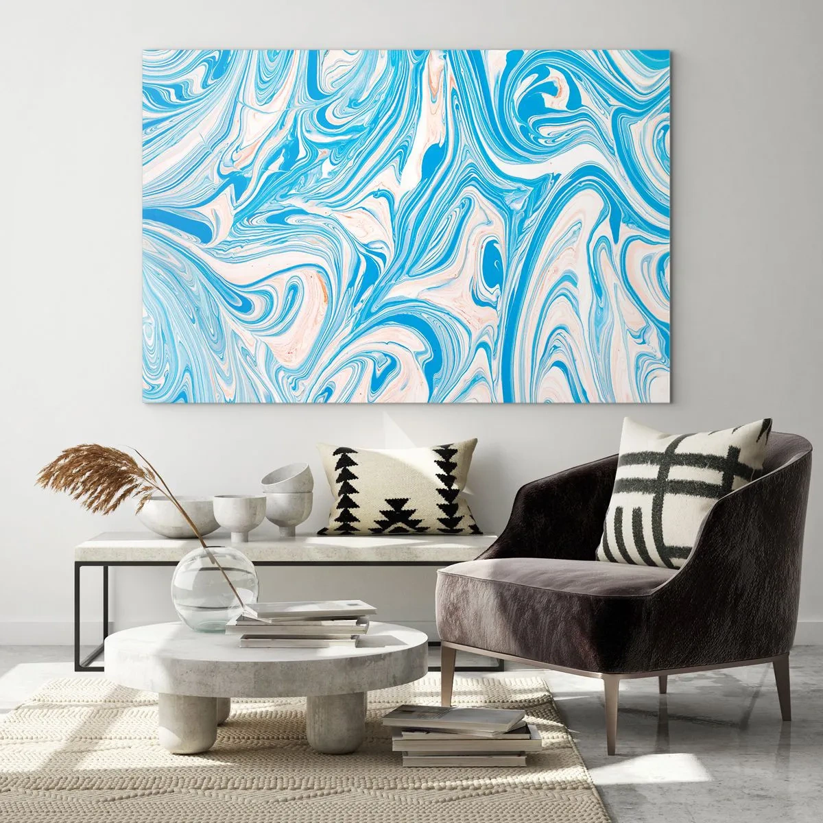 Glasbild - Bild auf glas - Abstraktes Muster in Türkis- und Beigetönen - 70x50cm - Sumpf in Türkis - Moderne Wanddekoration für Wohnzimmer und Schlafzimmer ARTTOR