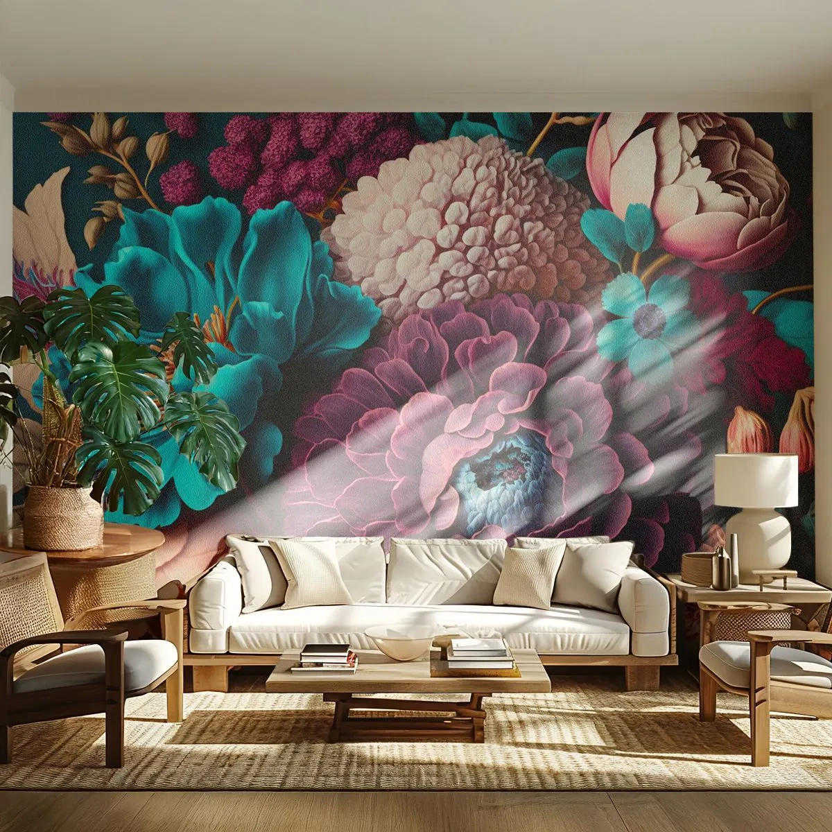 Fototapete Premium Sand - Ein luxuriöser Strauß in intensiven, gesättigten Farben - 100x70cm - Natur in Hülle und Fülle - Moderne Wanddekoration für Wohnzimmer und Schlafzimmer ARTTOR