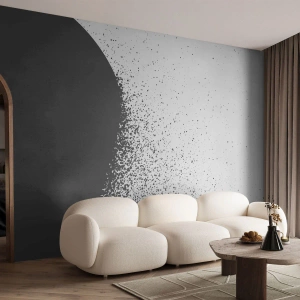 Fototapete Standard Eco - Bewegung von Molekülen - Abstraktion, Schwarz und weiß, Grafik - 300x210 cm