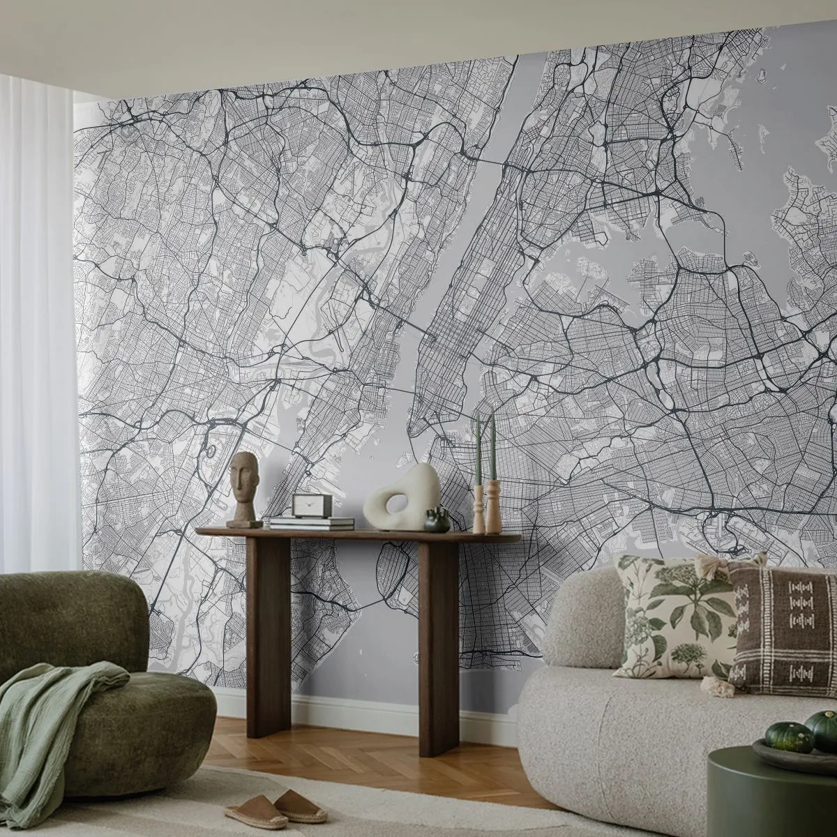 Fototapete Premium Canvas - Die Anatomie einer Metropole - New York, Karte, Manhattan - 350x256 cm