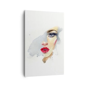 Bild auf Leinwand - Leinwandbild - Ein Aquarellporträt einer Frau mit intensivem Blick. - 80x120cm - Abspiegeln in einem Wassertropfen - Moderne Wanddekoration für Wohnzimmer und Schlafzimmer ARTTOR