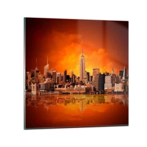 Glasbild - Bild auf glas - Das Großstadtpanorama in Gelb und Bronze - 30x30 cm