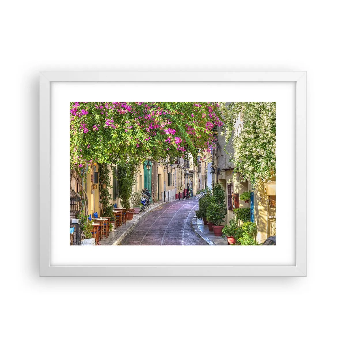 Poster in einem weißen Rahmen - Blühende Gasse - 40x30 cm