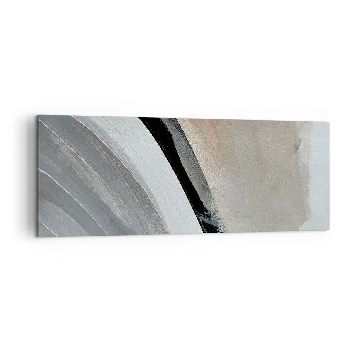 Bild auf Leinwand - Leinwandbild - Abstrakter Bogen in Schwarz-, Grau- und Beigetönen - 140x50cm - Komposition: Bogen aus Schwarz und Grau - Moderne Wanddekoration für Wohnzimmer und Schlafzimmer ARTTOR