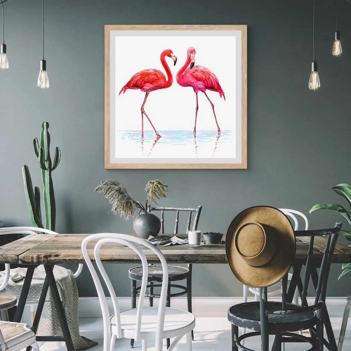 Poster in einem Rahmen aus heller Eiche - Rosa randez-vous - 50x50 cm