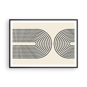 Poster in einem schwarzem Rahmen - Abstraktes geometrisches Muster mit symmetrischen Linien auf hellem Hintergrund - 100x70cm - In einem Moment ... - Moderne Wanddekoration für Wohnzimmer und Schlafzimmer ARTTOR