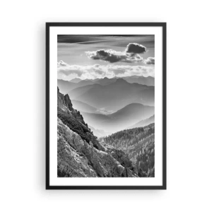Poster in einem schwarzem Rahmen - Berglandschaft mit Wolken am Horizont - 50x70cm - Bis zum Horizont - Moderne Wanddekoration für Wohnzimmer und Schlafzimmer ARTTOR