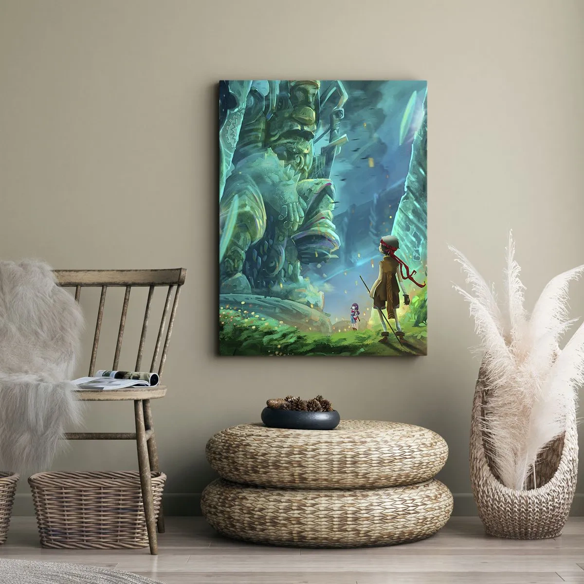Bild auf Leinwand - Leinwandbild - Zauberwald mit Entdeckercharakter - 50x70cm - Aus dem großen Märchenbuch - Moderne Wanddekoration für Wohnzimmer und Schlafzimmer ARTTOR